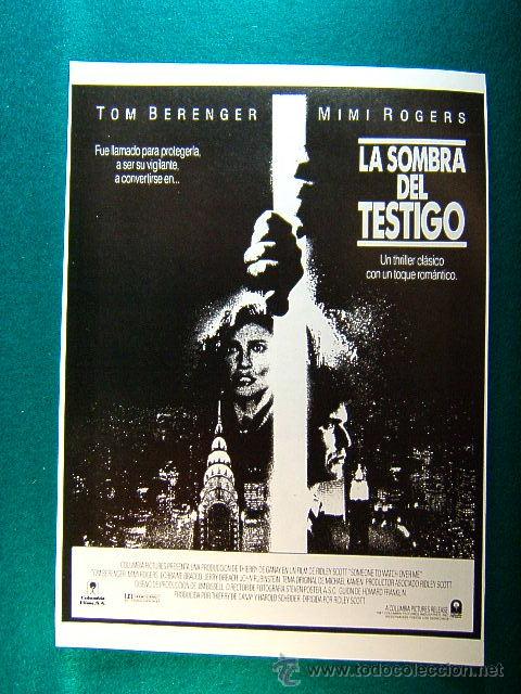 Cine: LA SOMBRA DEL TESTIGO-TOM BERENGER-MIMI ROGERS-SOMEONE TO WATCH OVER ME-RIDLEY SCOTT-EN B/N-GUIA...