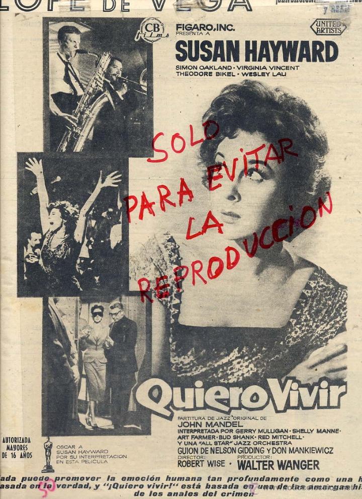 Kino: QUIERO VIVIR  1959 SUSAN HAYWARD HOJA REVISTA