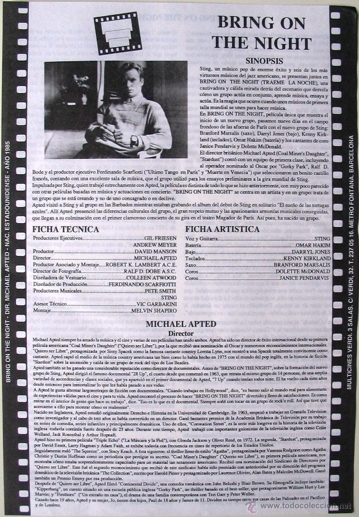 Kino: Bring on the nigth - Folleto cines verdi - Sting - Michel Apted