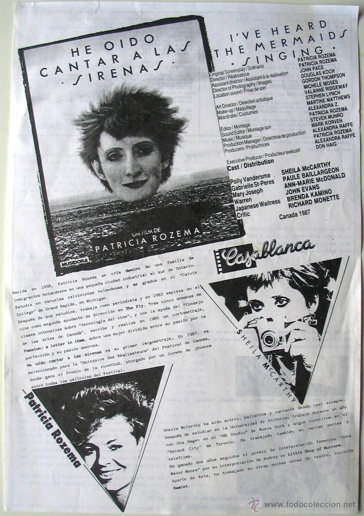 Kino: He o&iacute;do cantar a las sirenas - Folleto cines Casablanca - Patricia Rozema