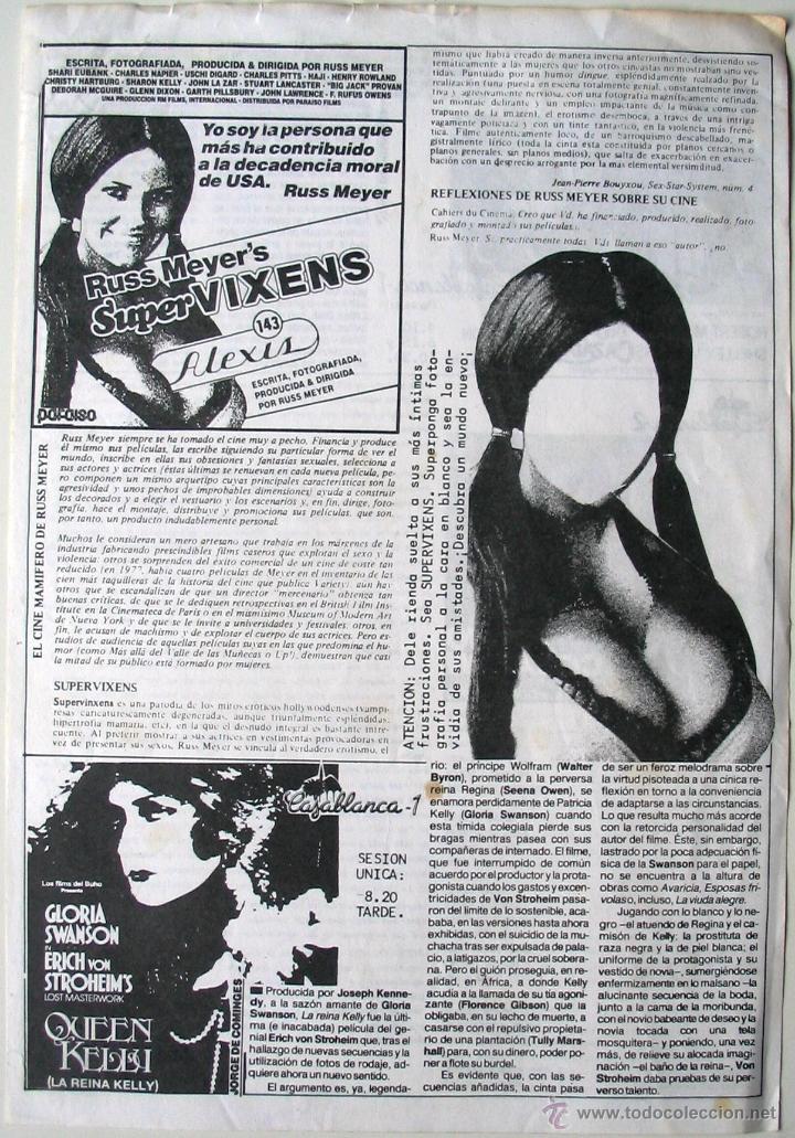 Kino: Supervixens - Queen Kelly - La noche del cazador - Folleto cine Alexis y Casablanca - Nicholas Ray