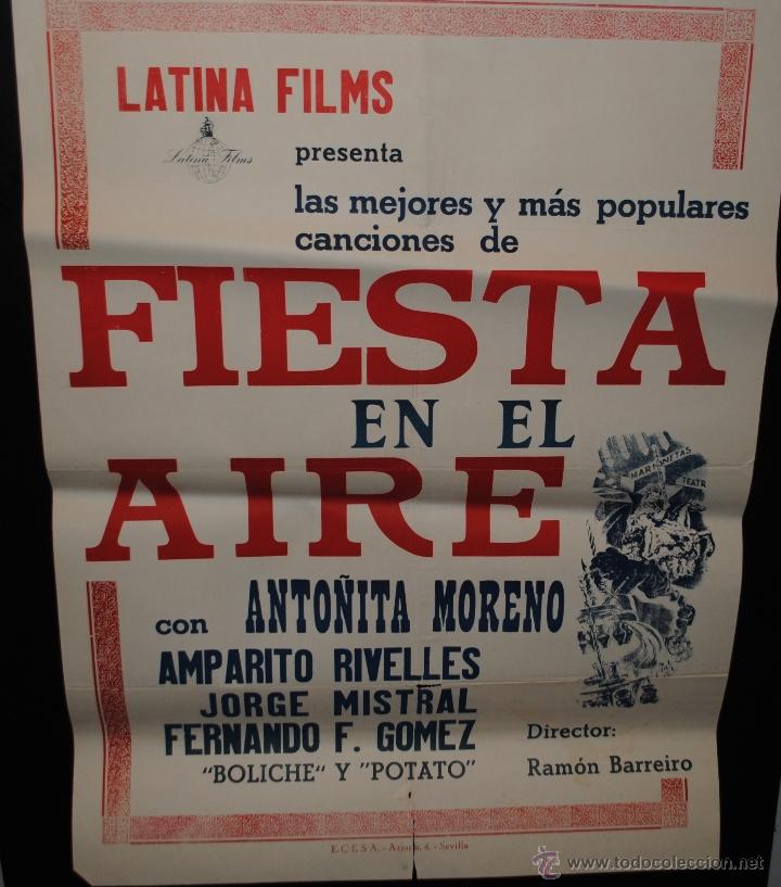 Kino: CARTEL DE CINE ORIGINAL LATINA FILMS, FIESTA EN EL AIRE. MEDIDAS: 64X84 CM.