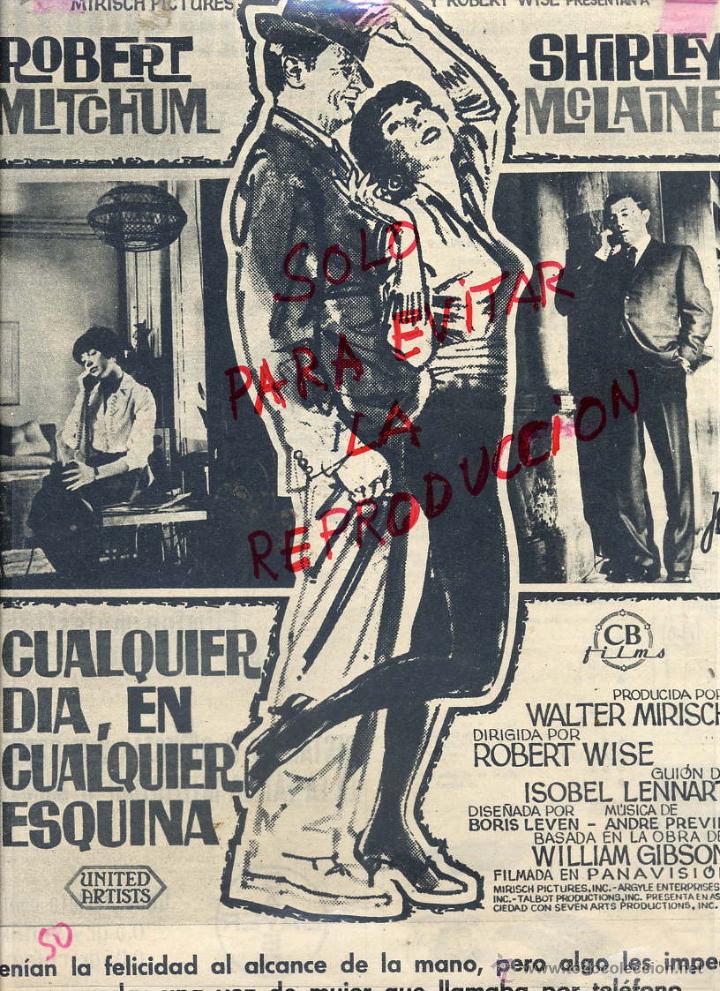 Cine: CUALQUIER DIA, EN CUALQUIER ESQUINA ,1963 ROBERT MITCHUM HOJA REVISTA