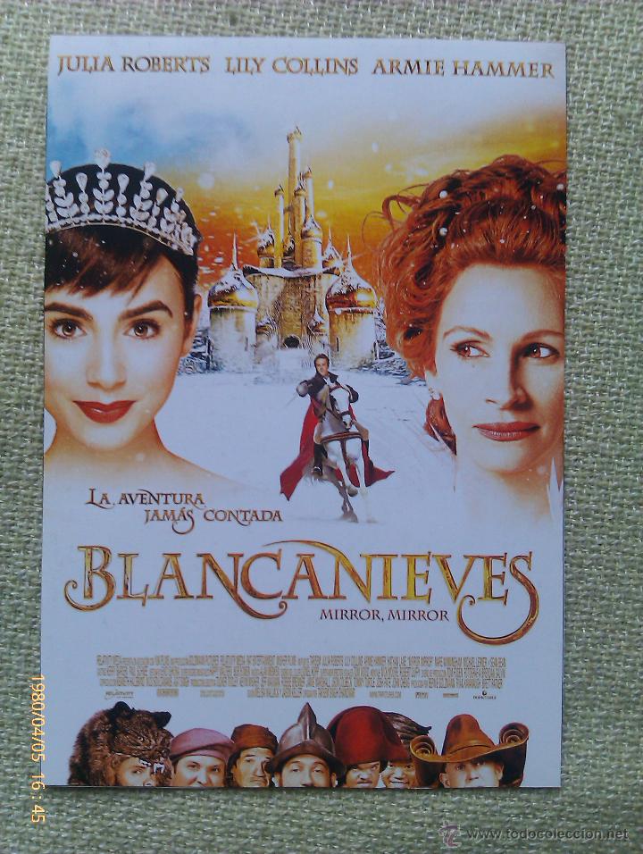 Cine: Folleto de Mano. Pel&iacute;cula Blancanieves Mirror Mirror. Julia Roberts. Lilly Collins. 2012