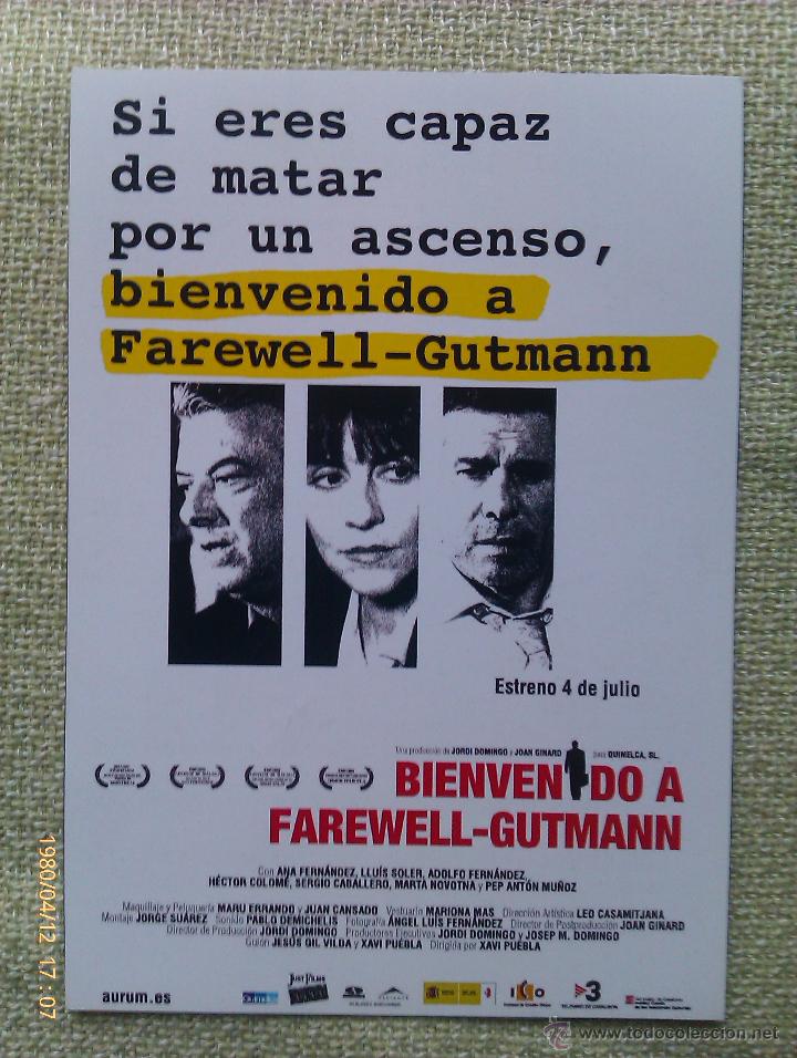 Kino: Folleto de Mano. Pel&iacute;cula Bienvenido a Farewell-Gutmann. Ana Fern&aacute;ndez. Lluis Soler. Espa&ntilde;a. 2010