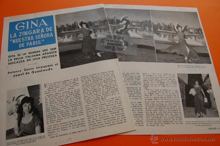 Cine: A&Ntilde;O 1956 - GINA LOLLOBRIGIDA LA ZINGARA - ARTICULO REVISTA EPOCA - 2 PAG.