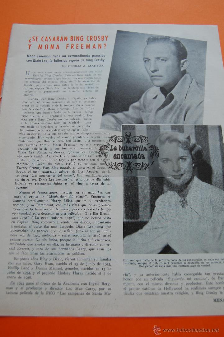 Cine: A&Ntilde;O 1952 - BING CROSBY Y MONA FREEMAN - ARTICULO REVISTA - 2 PAG.