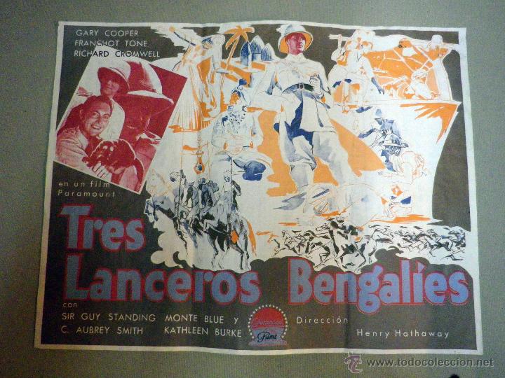 Cine: PROGRAMA DE CINE, FOLLETO DE MANO, TRES LANCEROS BENGALIES, GARY COOPER, FASCIMIL