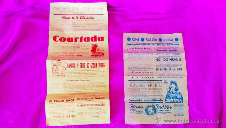 Cine: 2 CARTELES, CINE SALON ROSA, CINE ASTORIA 1940-1950, 44X24, 34X24.
