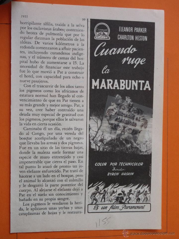 Kino: PUBLICIDAD 1955 - COLECCION CINE - CARTEL ANUNCIO CUANDO RUGE LA MARABUNTA HESTON PARKER