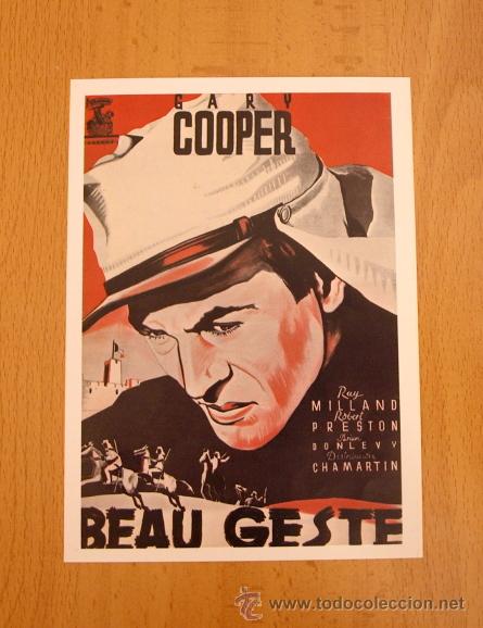Cine: Beau Geste - Gary Cooper - Programa NO ORIGINAL DE EPOCA