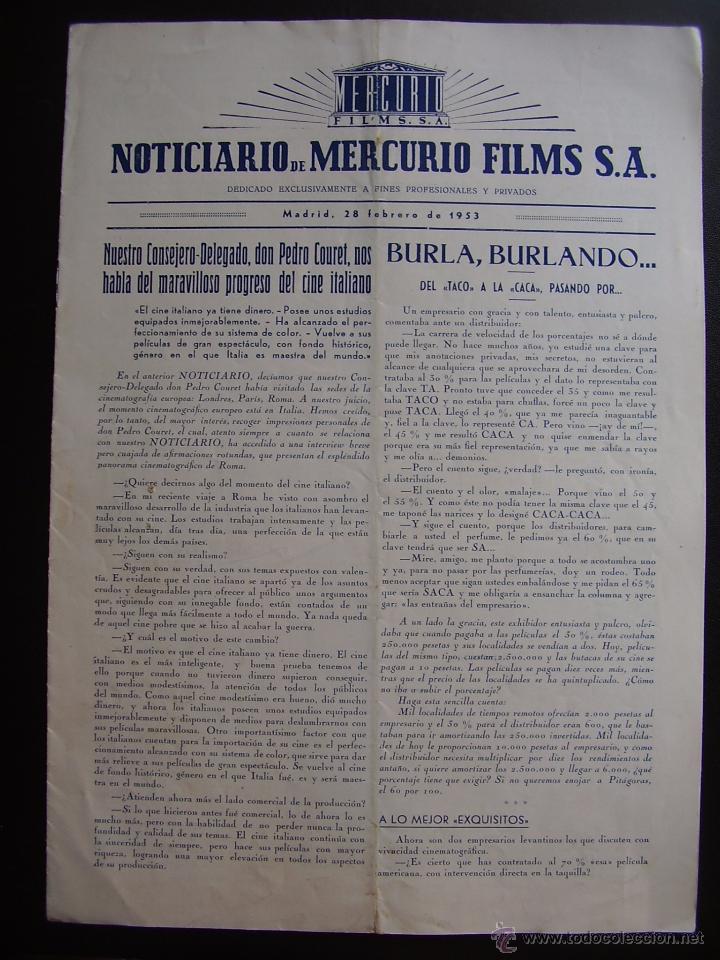 Cin&eacute;ma: NOTICIARIO DE MERCURIO FILMS, 1953