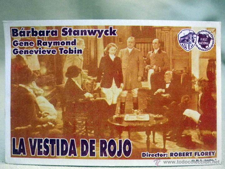 Kino: PROGRAMA DE CINE, FASCIMIL, LA VESTIDA DE ROJO, BARBARA STANWYCH
