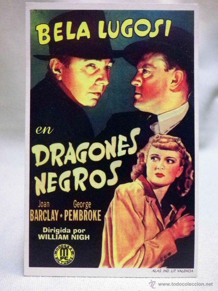 Kino: PROGRAMA DE CINE, FASCIMIL, DRAGONES NEGROS, BELA LUGOSI, JOAN BARCLAY, MEDIDAS: 13.5X8.5 CM