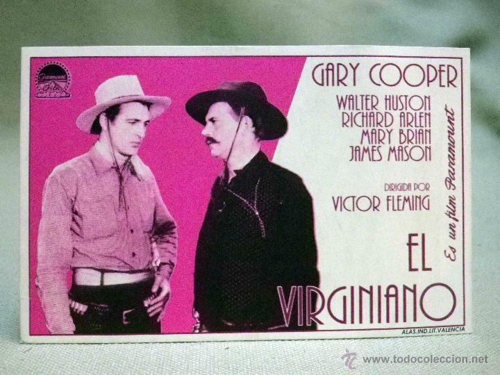 Cine: PROGRAMA DE CINE, FASCIMIL, EL VIRGINIANO, GARY COOPER, MEDIDAS: 13X8.5 CM