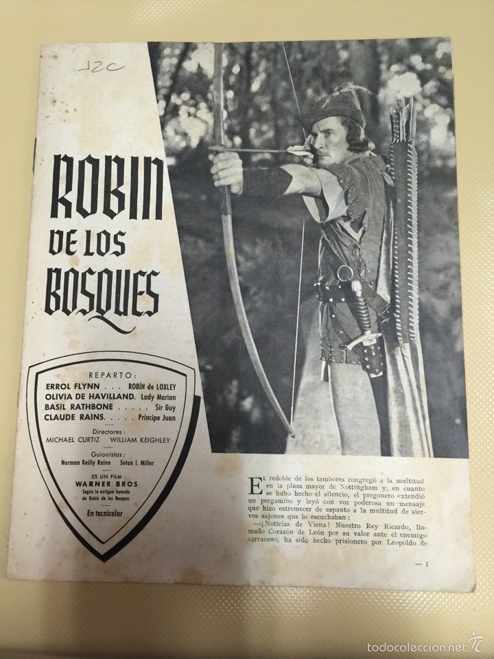 Cinema: ROBIN DE LOS BOSQUES. CARTA DE UNA DESCONOCIDA. ARGUMENTOS 2 FILMS EN FOLLETO.