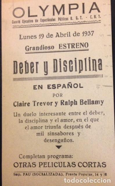 Cine: DEBER Y DISCIPLINA 1937. PROGRAMA DE MANO - Foto 2