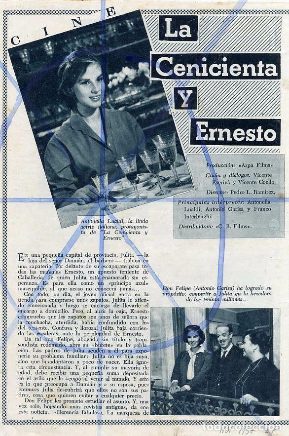 Cinema: LA CENICIENTA Y ERNESTO 1957  2 HOJAS REVISTA