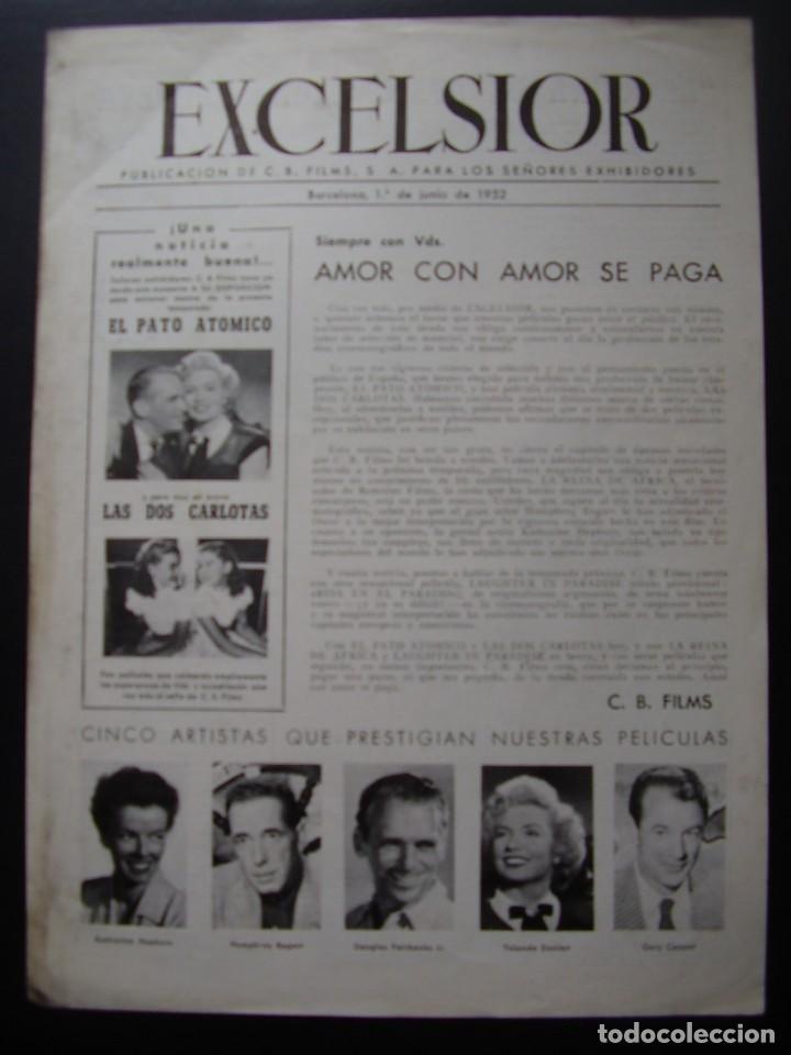 Cine: EXCELSIOR, JUNIO DE 1952, 2 HOJAS - Foto 1