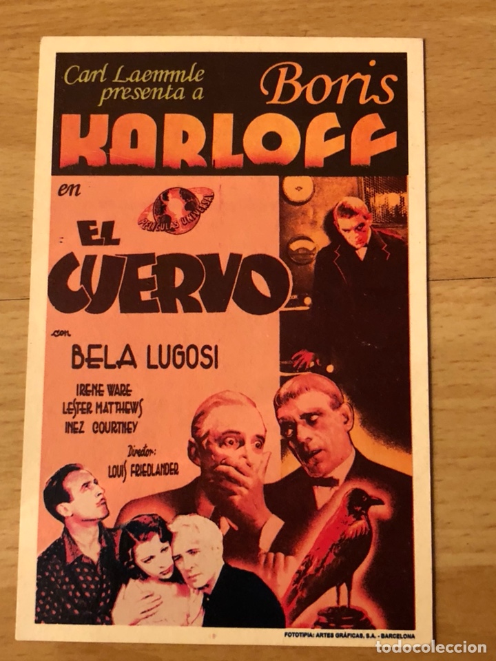 Cinema: Programa cart&oacute;n facs&iacute;mil cine terror Boris karloff bela lugosi el cuervo
