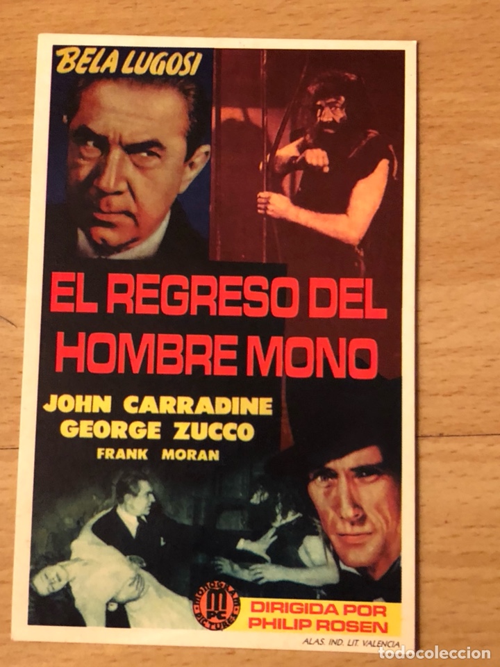 Cinema: Programa cart&oacute;n facs&iacute;mil cine terror Bela lugosi el retorno del hombre mono