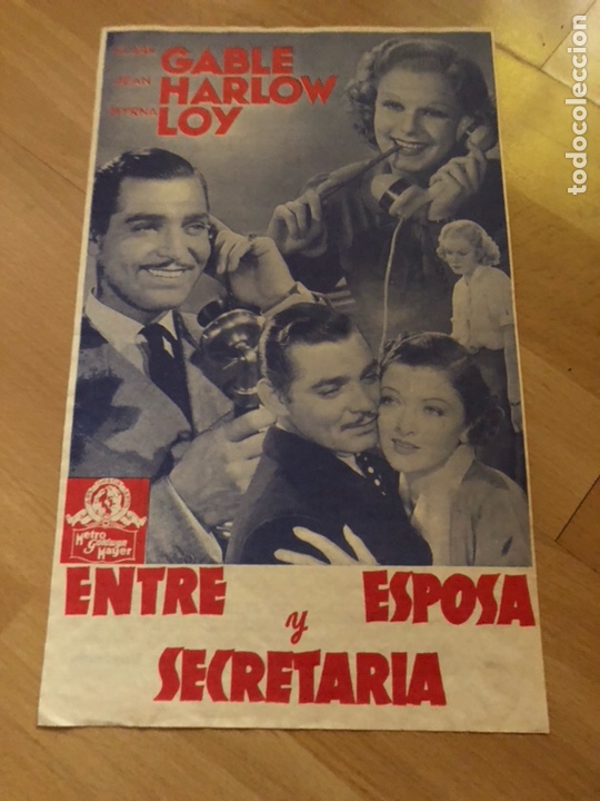 Cinema: Programa facsimil entre esposa y secretaria.clark gable Jean harlow