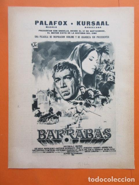 Cinema: PUBLICIDAD 1962 - colecci&oacute;n CINE - BARRABAS ANTHONY QUINN SILVANA MANGANO