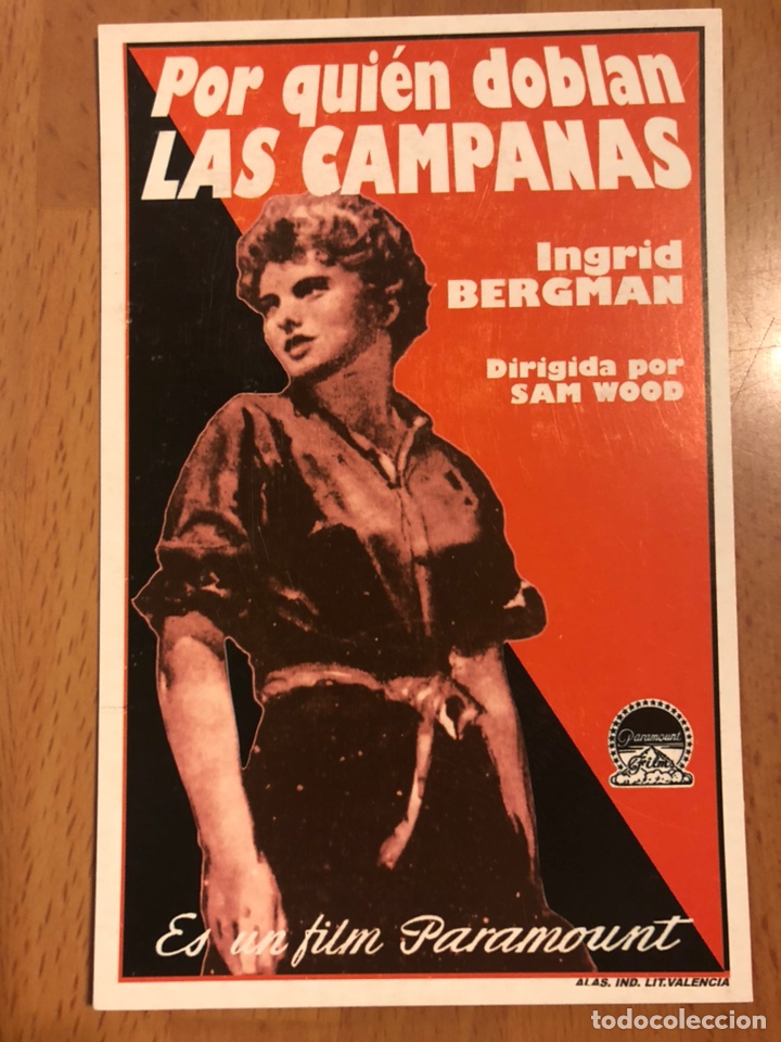 Cine: Programa tarjeta facsimil ingrid bergman gary cooper por quien doblan las campanas