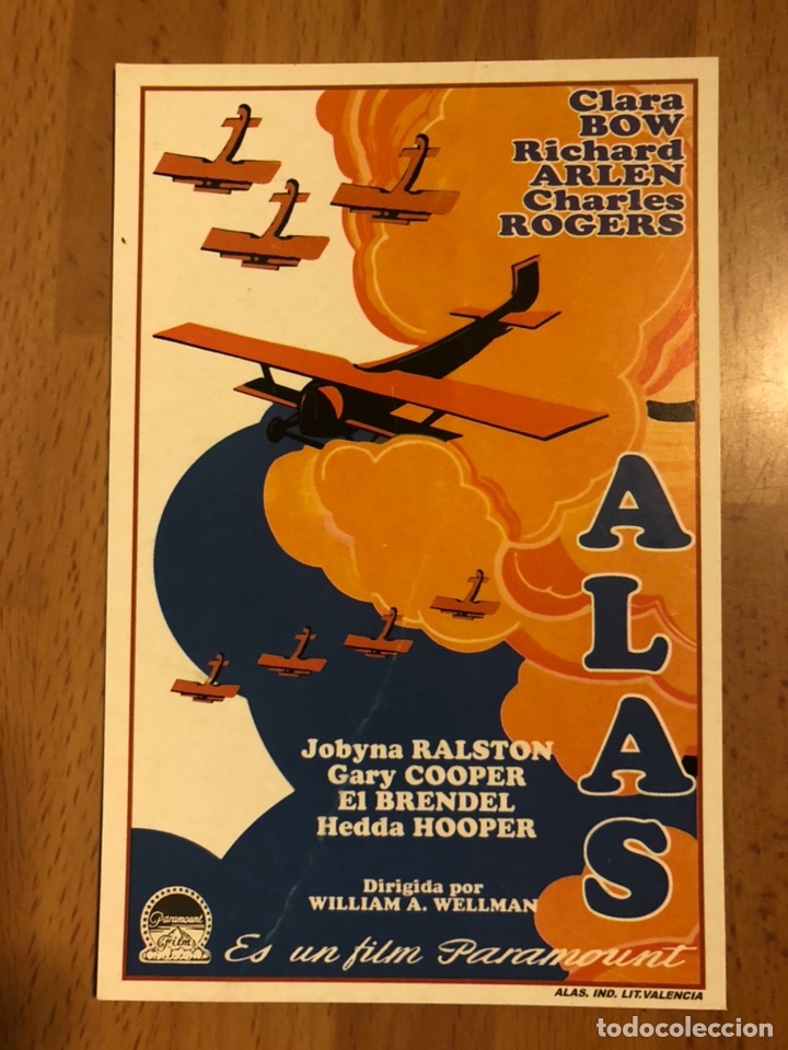 Cine: Programa tarjeta facsimil alas.clara bow gary cooper charles rogers
