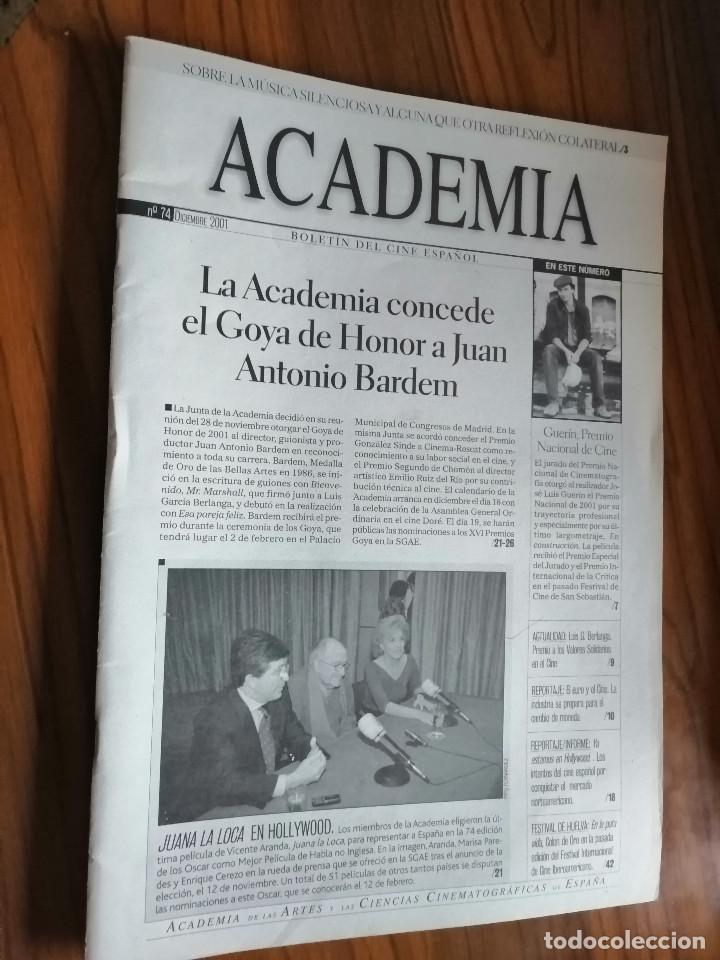 Cinema: ACADEMIA DE CINE 74. DICIEMBRE 2001. GRAPA. BUEN ESTADO. RAR&Iacute;SIMA. REVISTA ACADEMIA DE CINE ESPA&Ntilde;OL