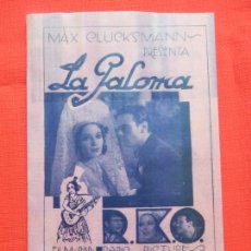 Cine: LA PALOMA, DOBLE FACSIMIL, DOLORES DEL RIO, CON PUBLI CINE COLONIAL. Lote 165776662