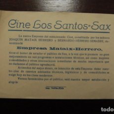 Cine: CINE LOS SANTOS .- SAX. Lote 193720011