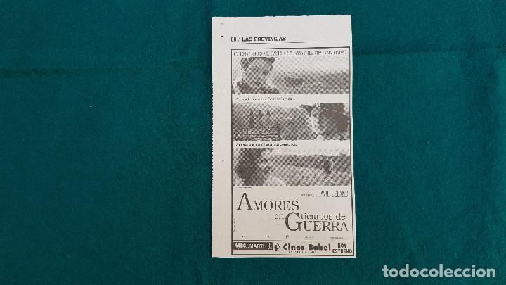 Kino: RECORTE DE PERIODICO CARTELERA AMORES EN TIEMPOS DE GUERRA
