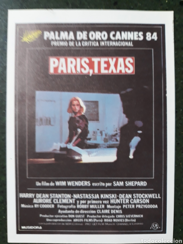 Kino: PARIS, TEXAS WIM WENDERS PROGRAMA IMPRESO EN LOS A&Ntilde;OS 80
