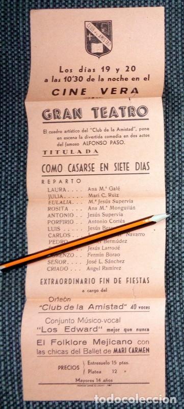 Kino: FLYER PROGRAMA TEATRO - ANTIGUO - CINE VERA GRAN TEATRO CLUB AMISTAD ALFONSO PASO