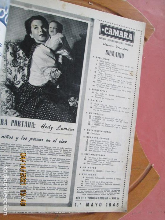 Cine: CAMARA REVISTA CINEMATOGRAFICA Nº 80 MAYO 1946 PORTADA HEDY LAMARR - FOTOS, DIBUJOS Y PROPAGANDAS - Foto 3 - 254624255