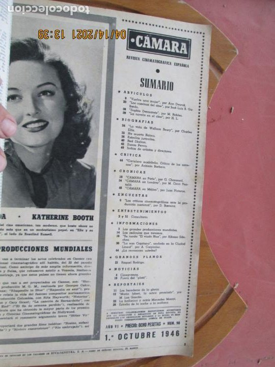 Cine: CAMARA REVISTA CINEMATOGRAFICA Nº 90 - 10-1946 KATHERINE BOOTH - FOTOS, DIBUJOS Y PROPAGANDAS - Foto 2 - 254625410