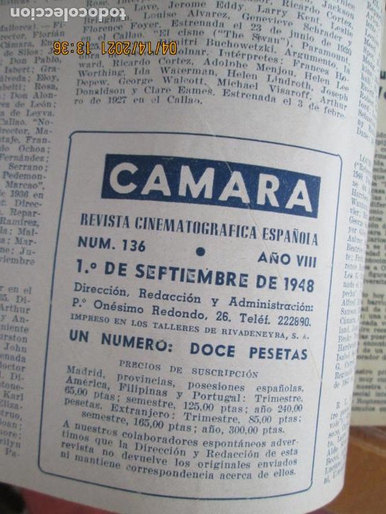 Cine: CAMARA REVISTA CINEMATOGRAFICA Nº 136- 09-1948 - MARIE MCDONALD - - FOTOS, DIBUJOS Y PROPAGANDAS - Foto 3 - 254630110