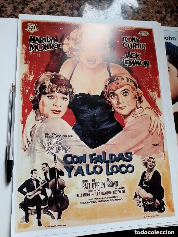 Kino: POSTER 26 X 36 CMS MARILYN MONROE TONY CURTIS JACK LEMON CON FALDAS Y A LO LOCO