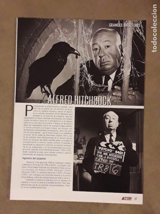 Kino: GRANDES DIRECTORES: ALFRED HITCHCOCK (HOJA DE REVISTA CON AMBAS PAGINAS CON TEXTO Y FOTOGRAFIAS