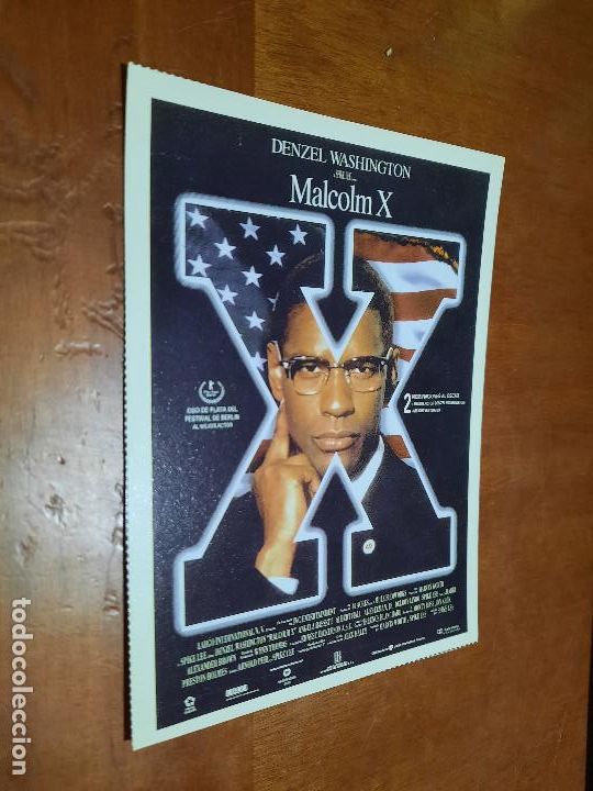 Cinema: MALCOLM X. CARTEL PEQUE&Ntilde;O FORMATO. FICHA POR DETR&Aacute;S. BUEN ESTADO.