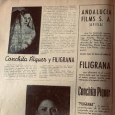 Cine: ARTÍCULO DE PRENSA ORIGINAL AÑO 1943. 'FILIGRANA', CON CONCHITA PIQUER. TAMAÑO FOLIO. BUEN ESTADO. Lote 311174343
