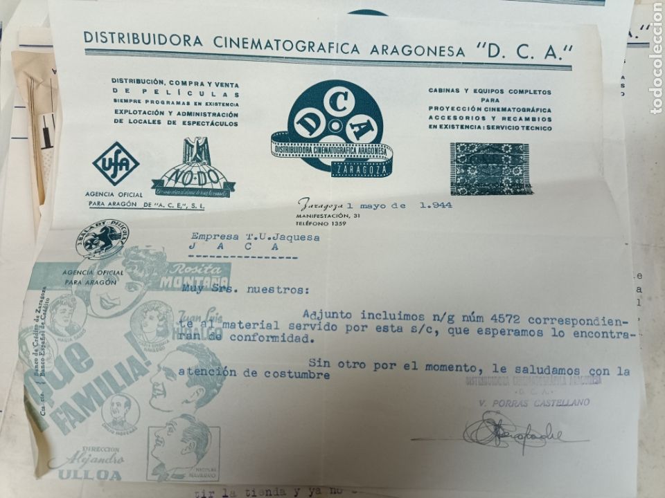 Cinema: Distribuidora cinematogr&aacute;fica con anagrama qu&eacute; familia Zaragoza 1944
