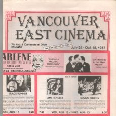 Cine: VANCOUVER EAST CINEMA. JULY 24 - OCT 15, 1987. (P/D68). Lote 365682641