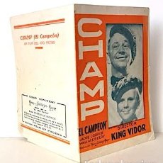 Cine: - CHAMP “EL CAMPEÓN” (KING VIDOR). JACKIE COOPER. WALLACE BEERY. PROGRAMA DOBLE METRO. 1934. MEDIDAS. Lote 367201754