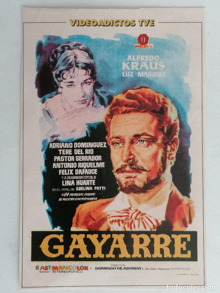 Kino: REPRODUCCION FOLLETO DE MANO, GAYARRE, MEDIDAS 9,5 X 14,5 CM