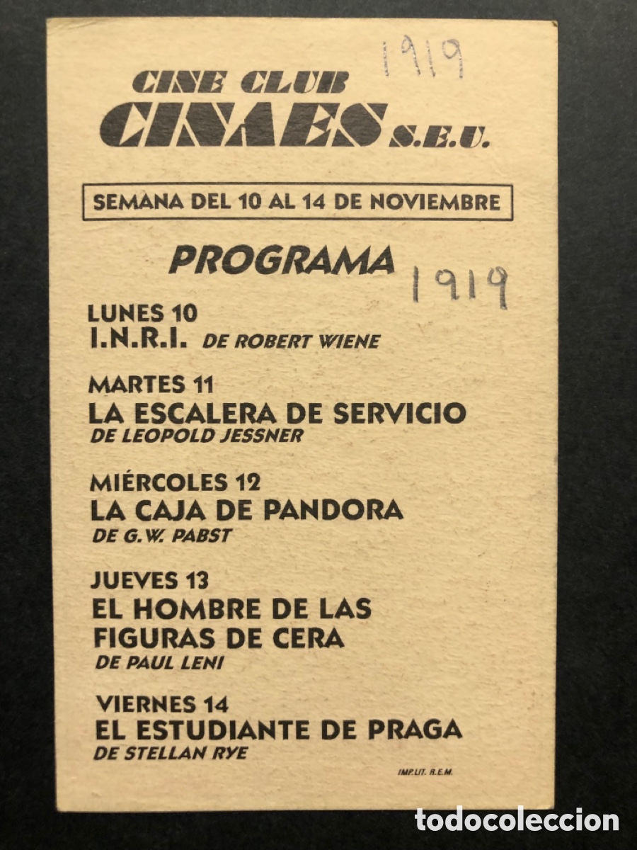 Cine: Programa tarjeta facsimil el estudiante de Praga paul Wegner - Foto 2