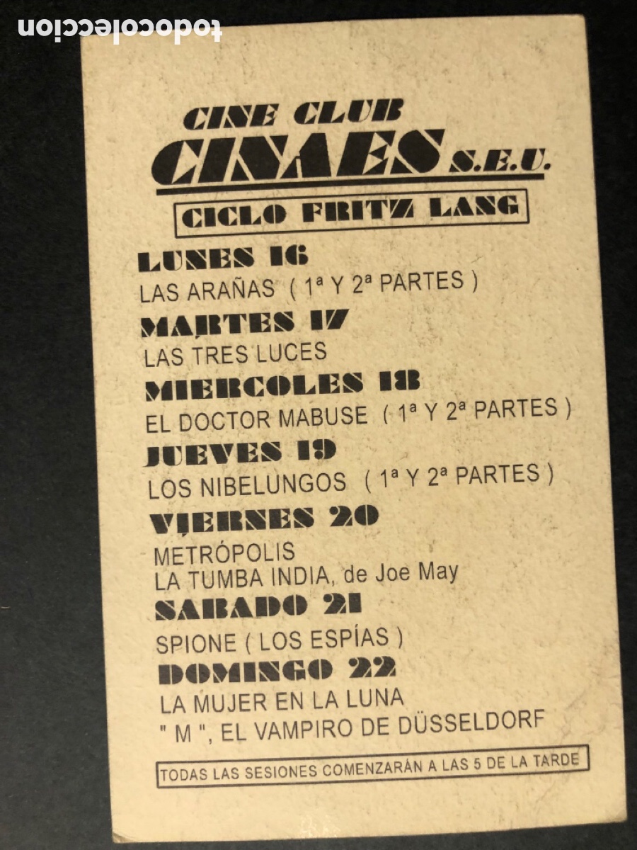 Cine: Programa tarjeta facsimil las ara&ntilde;as fritz lang - Foto 2