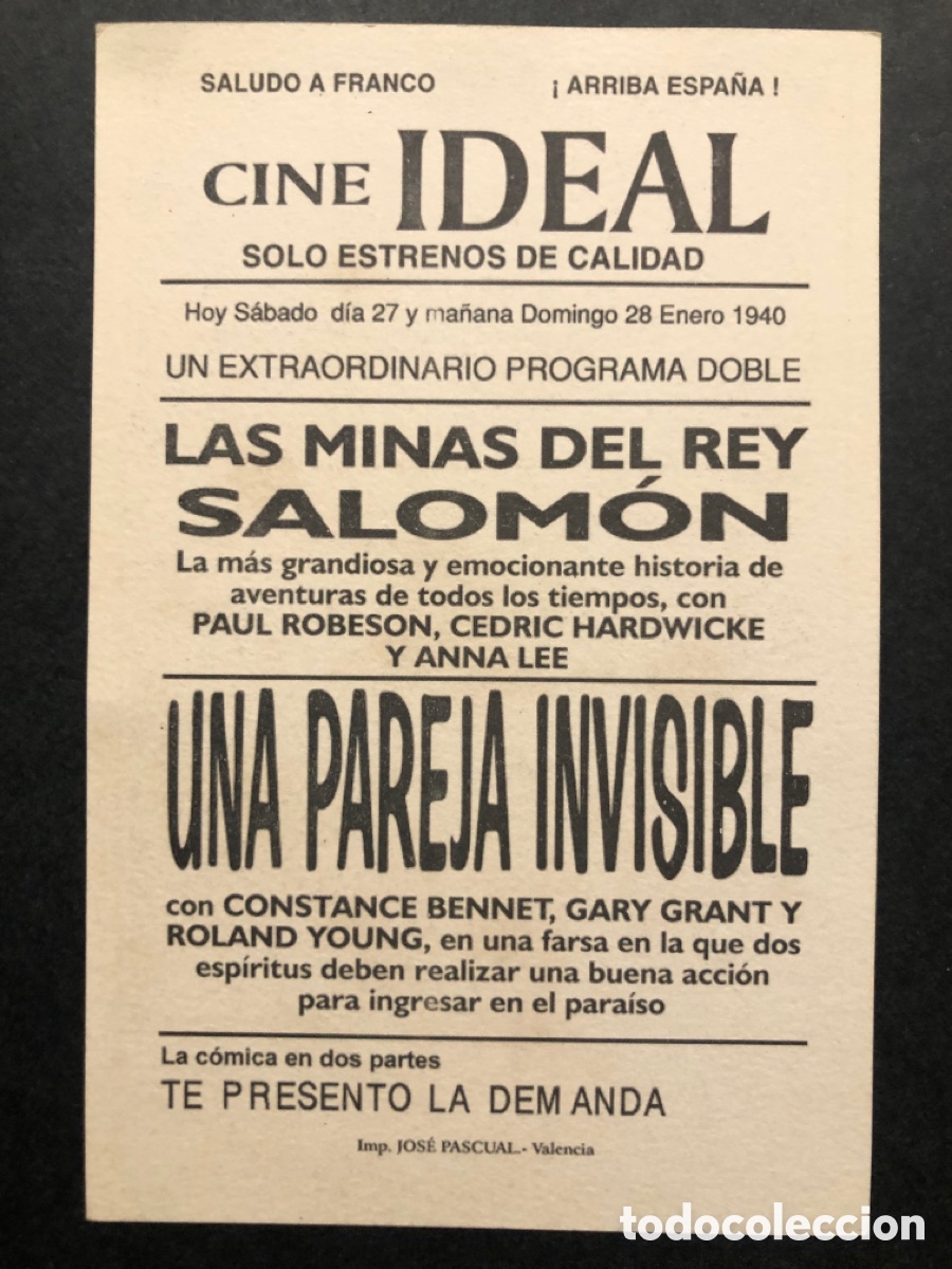 Cine: Programa tarjeta facsimil una pareja invisible constance bennett - Foto 2