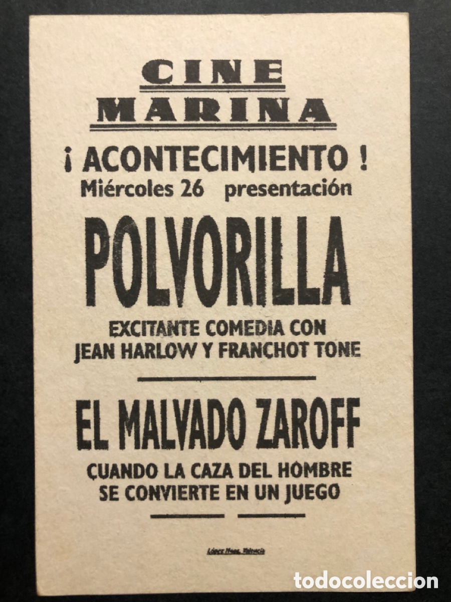 Cine: Programa tarjeta facsimil Polvorilla jean Harlow - Foto 2